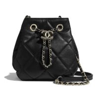 Chanel Women Small Drawstring Bag Lambskin & Gold-Tone Metal-Black