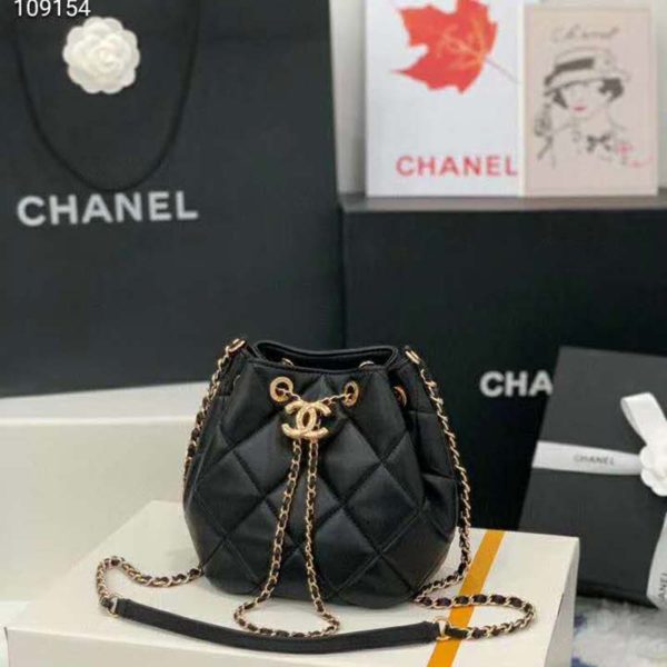 Chanel Women Small Drawstring Bag Lambskin & Gold-Tone Metal-Black (8)