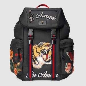 Gucci GG Unisex Backpack with Embroidery Black Techno Canvas