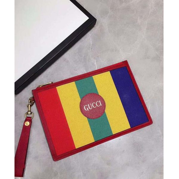 Gucci GG Unisex Baiadera Stripe Canvas Pouch Gucci Script Logo (2)