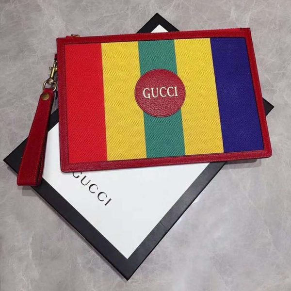 Gucci GG Unisex Baiadera Stripe Canvas Pouch Gucci Script Logo (9)