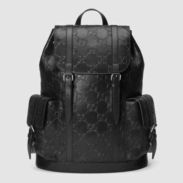 Gucci GG Unisex GG Embossed Backpack Black GG Embossed Leather