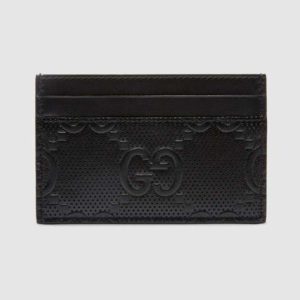 Gucci GG Unisex GG Embossed Card Case Black GG Embossed Leather