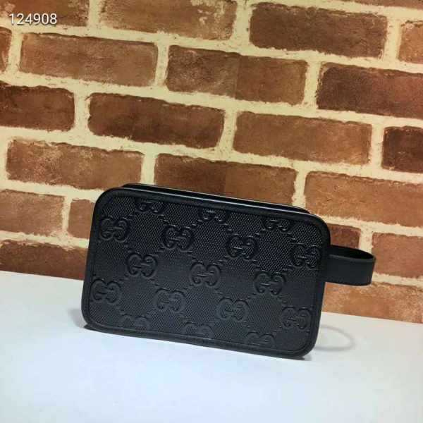 Gucci GG Unisex GG Embossed Cosmetic Case Black Embossed Leather (5)