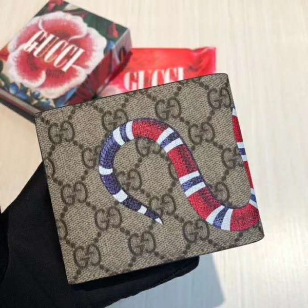 Gucci GG Unisex Kingsnake Print GG Supreme Coin Wallet-Beige (1)