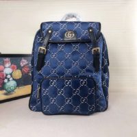 Gucci GG Unisex Small GG Velvet Backpack Blue Beige GG Velvet