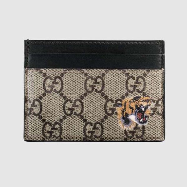 Gucci GG Unisex Tiger Print GG Supreme Card Case-Beige