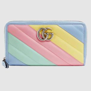 Gucci GG Women GG Marmont Zip Around Wallet Matelassé Leather-Aqua