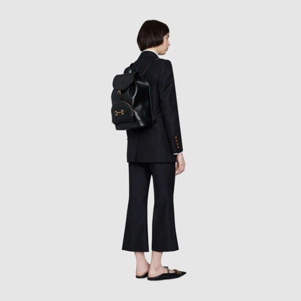 Gucci Women GG Gucci Horsebit 1955 Backpack in Black Leather