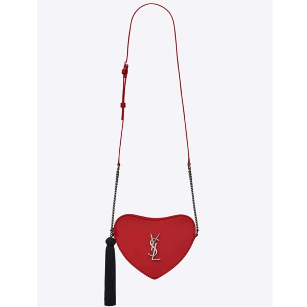 Saint Laurent YSL Women Monogram Heart Cross Body Bag-Red