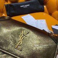 Saint Laurent YSL Women Niki Baby Lame Leather Shagreen Look-Gold