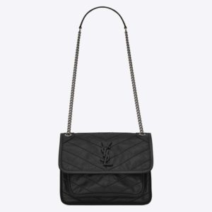 Saint Laurent YSL Women Niki Baby in Crinkled Vintage Leather Bag-Black