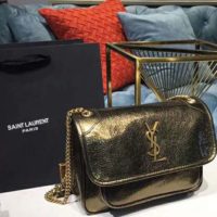 Saint Laurent YSL Women Niki Baby in Metallic Leather-Black