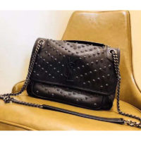 Saint Laurent YSL Women Niki Medium in Vintage Leather all Over Studs-Black 1