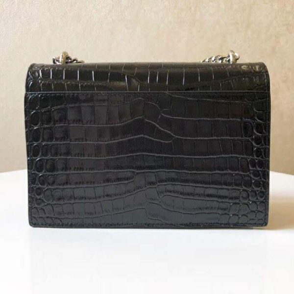 Saint Laurent YSL Women Sunset Small Supple Crocodile Embossed-Black (5)