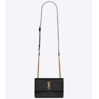 Saint Laurent YSL Women Sunset Small Supple Crocodile Embossed-Black