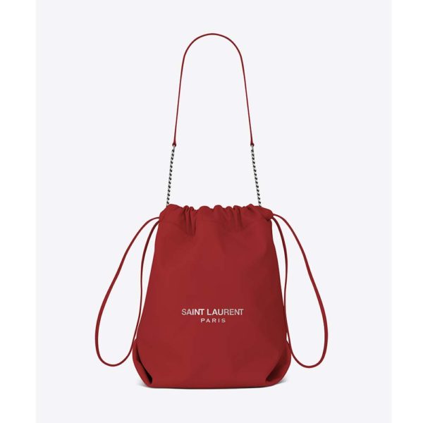 Saint Laurent YSL Women Teddy Drawstring Bag Smooth Leather-Red