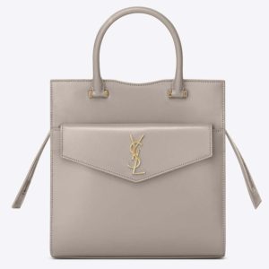 aint Laurent YSL Women Uptown Small Tote in Shiny Smooth Leather-White