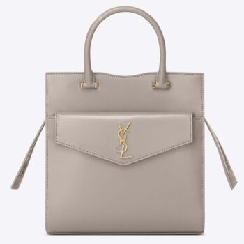 aint Laurent YSL Women Uptown Small Tote in Shiny Smooth Leather-White