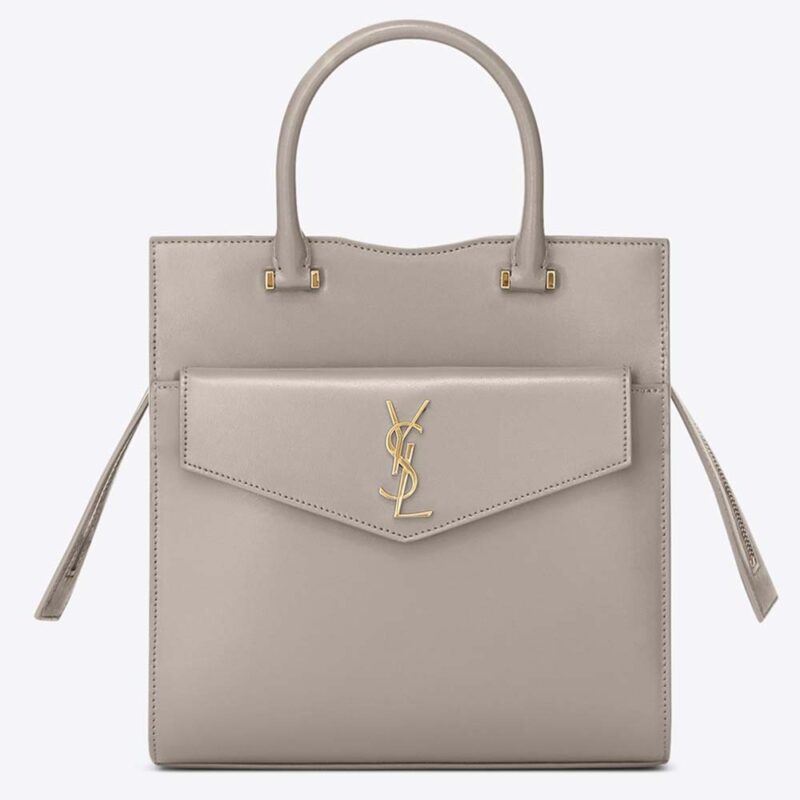 aint Laurent YSL Women Uptown Small Tote in Shiny Smooth Leather-White