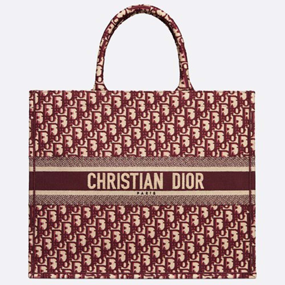 Dior Women Dior Book Tote Burgundy Dior Oblique Embroidery