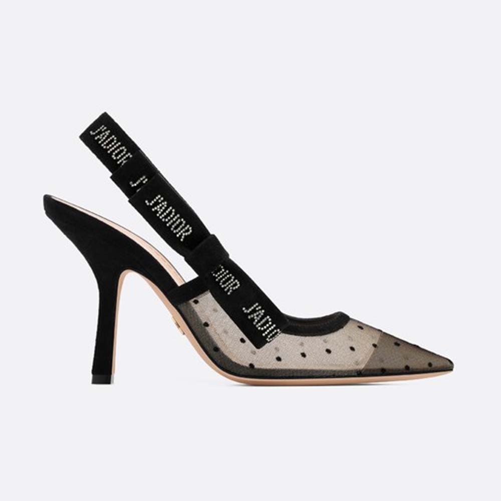 Dior Women J’adior Pump in Dotted Swiss Tulle and Rhinestones in 10 cm Heel-Black 1