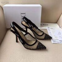 Dior Women J’adior Slingback in Gold-Tone Dotted Swiss in 10 cm Heel-Black 1