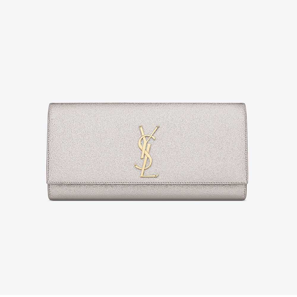 Saint Laurent YSL Women Kate Clutch in Grained Metallic Leather-Silver