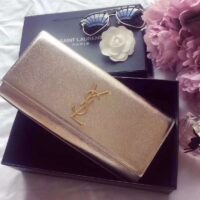 Saint Laurent YSL Women Kate Clutch in Grained Metallic Leather-Silver 1