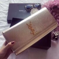 Saint Laurent YSL Women Kate Clutch in Grained Metallic Leather-Silver 1