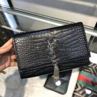 Saint Laurent YSL Women Kate Small with Tassel in Crocodile Embossed Leather-Black 1