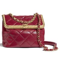 Chanel Women Kiss-Lock Bag Lambskin & Gold-Tone Metal-Red