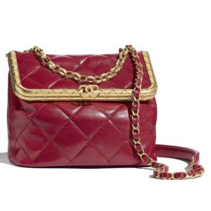 Chanel Women Kiss-Lock Bag Lambskin & Gold-Tone Metal-Red