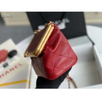 Chanel Women Kiss-Lock Bag Lambskin & Gold-Tone Metal-Red