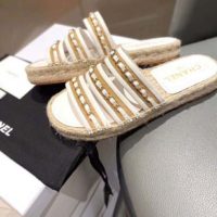 Chanel Women Mules Lambskin Beige & White