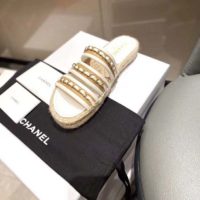 Chanel Women Mules Lambskin Beige & White