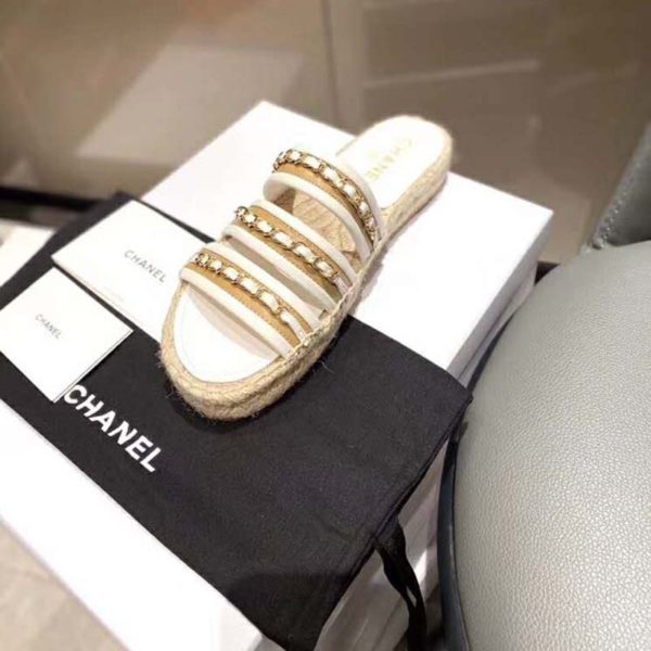 Chanel Women Mules Lambskin Beige & White (7)