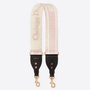 Dior Women Shoulder Strap 'Christian Dior' Multicolor Embroidery Black Calfskin-Pink