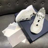 Dior Unisex B25 Runner Sneaker White Dior Oblique Canvas and Suede