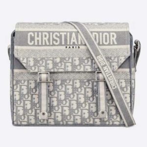 Dior Unisex Diorcamp Bag Oblique Embroidery Embroidered Canvas Messenger Bag-Grey