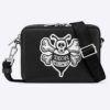 Dior Unisex Pouch Strap Black Grained Calfskin DIOR AND SHAWN Bee Patch Embroidery