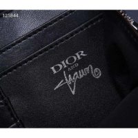 Dior Unisex Pouch Strap Black Grained Calfskin DIOR AND SHAWN Bee Patch Embroidery