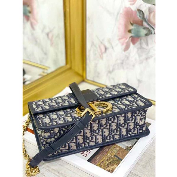 Dior Women 30 Montaigne Chain Bag Blue Dior Oblique Jacquard (10)