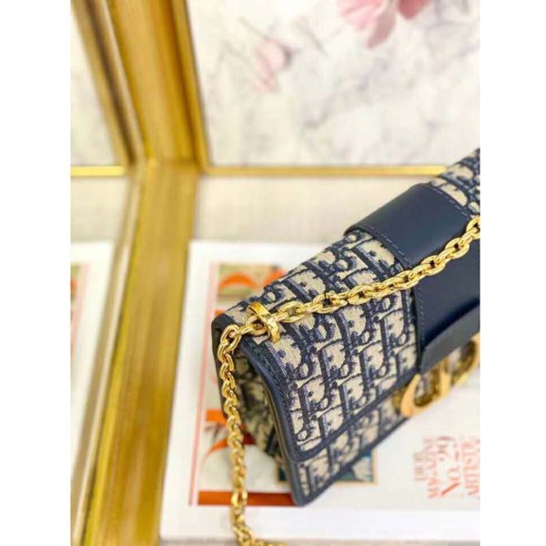 Dior Women 30 Montaigne Chain Bag Blue Dior Oblique Jacquard (12)