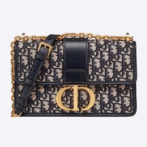 Dior Women 30 Montaigne Chain Bag Blue Dior Oblique Jacquard