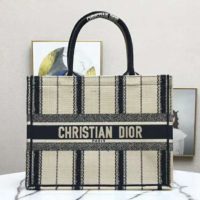 Dior Women Dior Book Tote Black and Beige Bayadère Embroidery