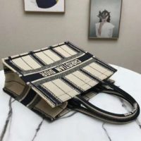 Dior Women Dior Book Tote Black and Beige Bayadère Embroidery