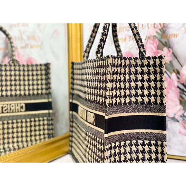 Dior Women Dior Book Tote Black and Beige Houndstooth Embroidery (14)