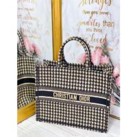 Dior Women Dior Book Tote Black and Beige Houndstooth Embroidery