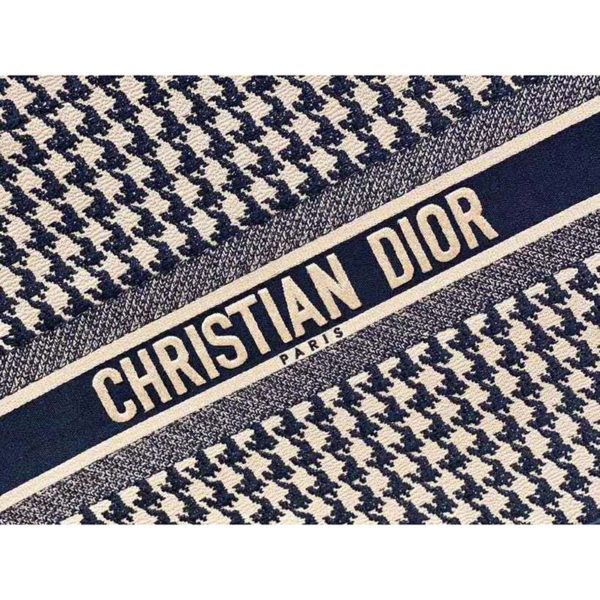 Dior Women Dior Book Tote Black and Beige Houndstooth Embroidery (9)